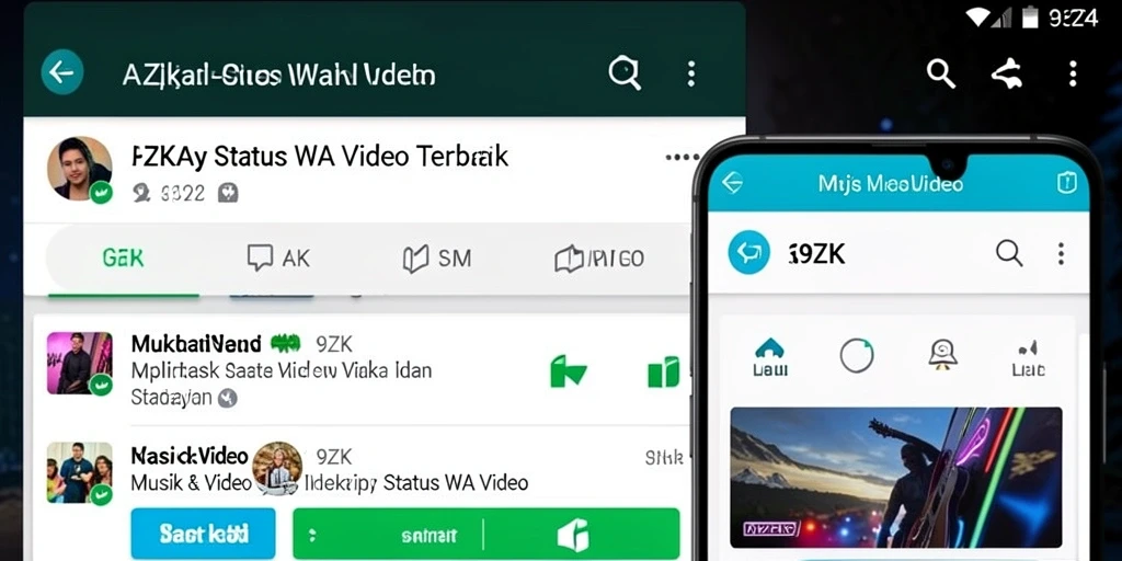 Tampilan antarmuka 9ZK dengan fitur Status WA Video yang stylish.