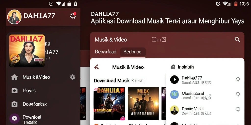 Tampilan antarmuka DAHLIA77 dengan fungsi Download Musik yang sederhana.