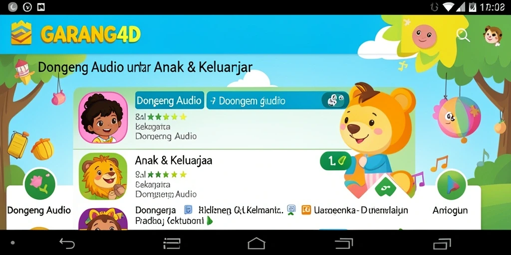 Screenshot tampilan antarmuka GARANG4D yang menghadirkan dongeng audio.