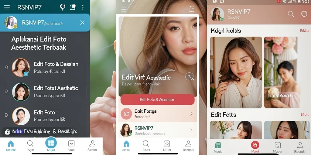 Antarmuka RSNVIP7 menampilkan fitur editing foto Aesthetic yang menarik.